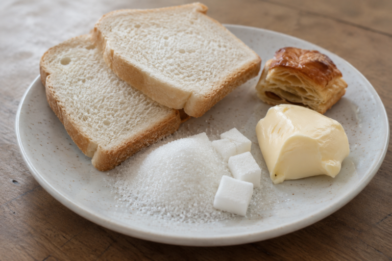 Toast, Würfelzucker und Butter auf einem Teller als Symbolbild für Alzheimer als Typ-3-Diabetes